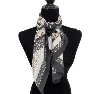 BCBG Scarf Shawl Satin Paisley Scroll Peach Gray Black 34" Square
